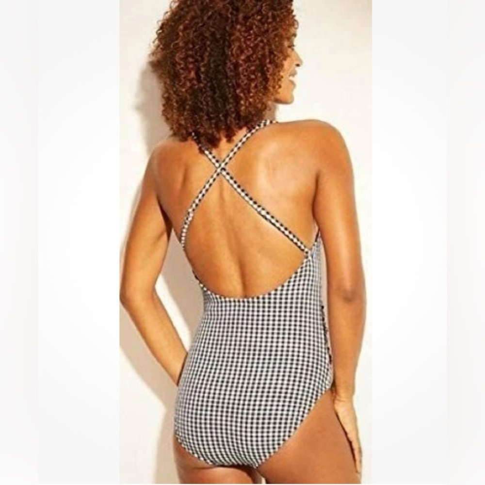NWT Kona Sol Gingham One-Piece Cross Strap Swimsuit Size XL - Picture 2 of 8